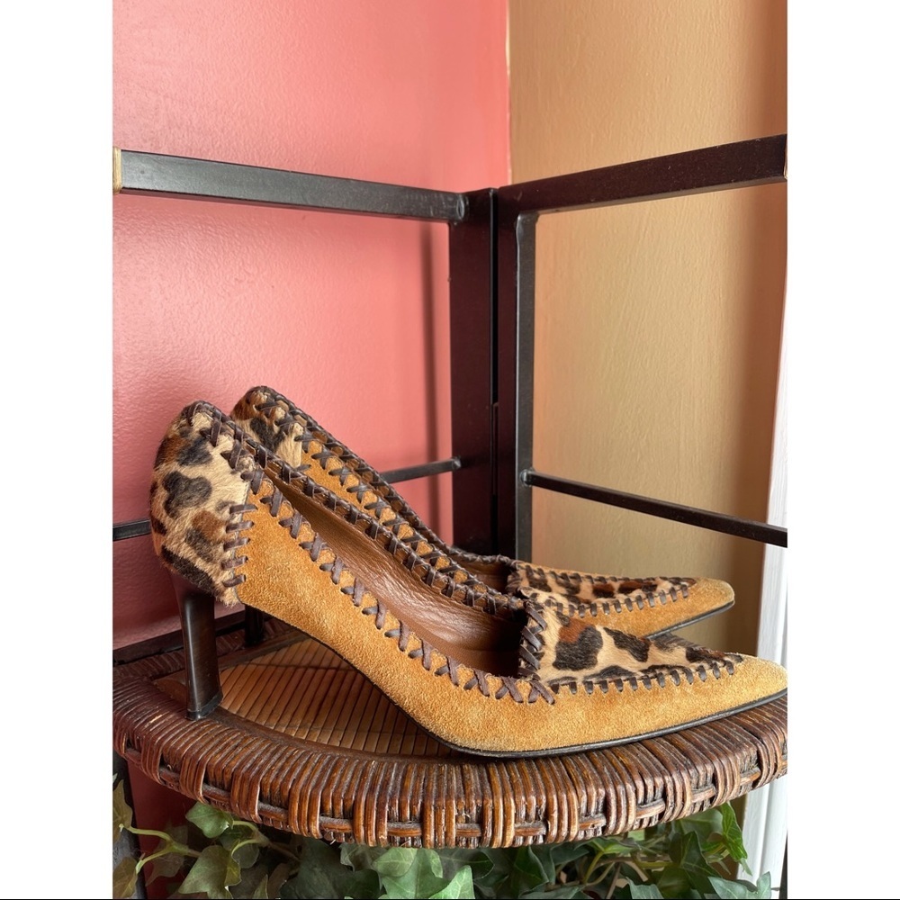 VINTAGE CASADEI suede leather stitch calf hair heels sz. 8.5